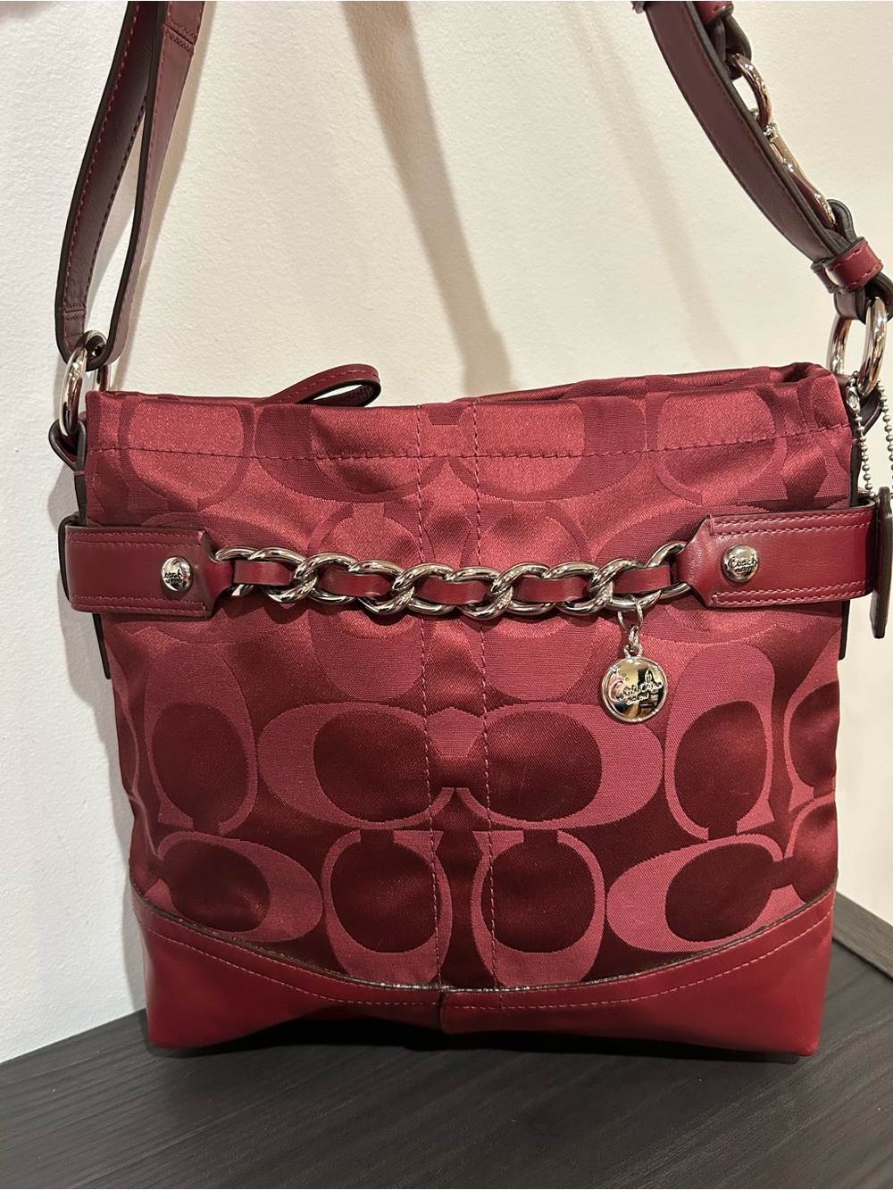 Coach Burgundy Signature Chain Shoulder Bag
